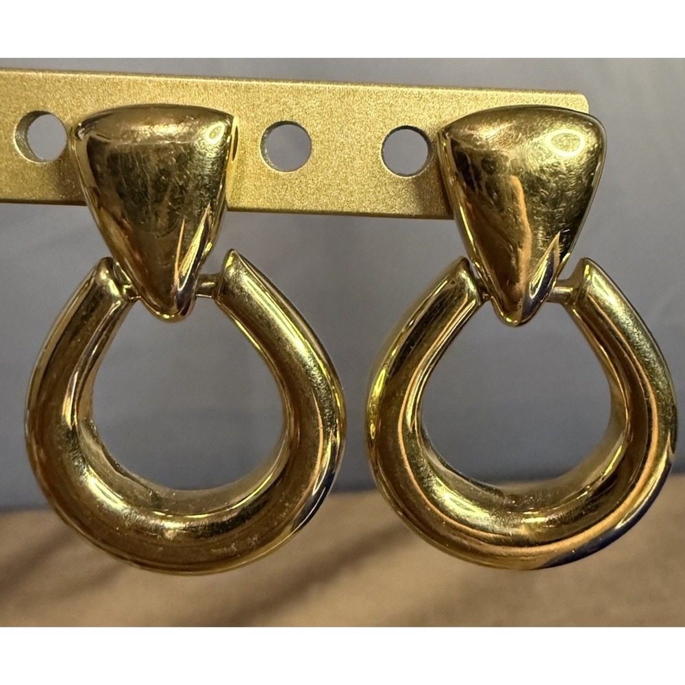 Vintage Monet Goldtone Door Knocker Pierced Earrings